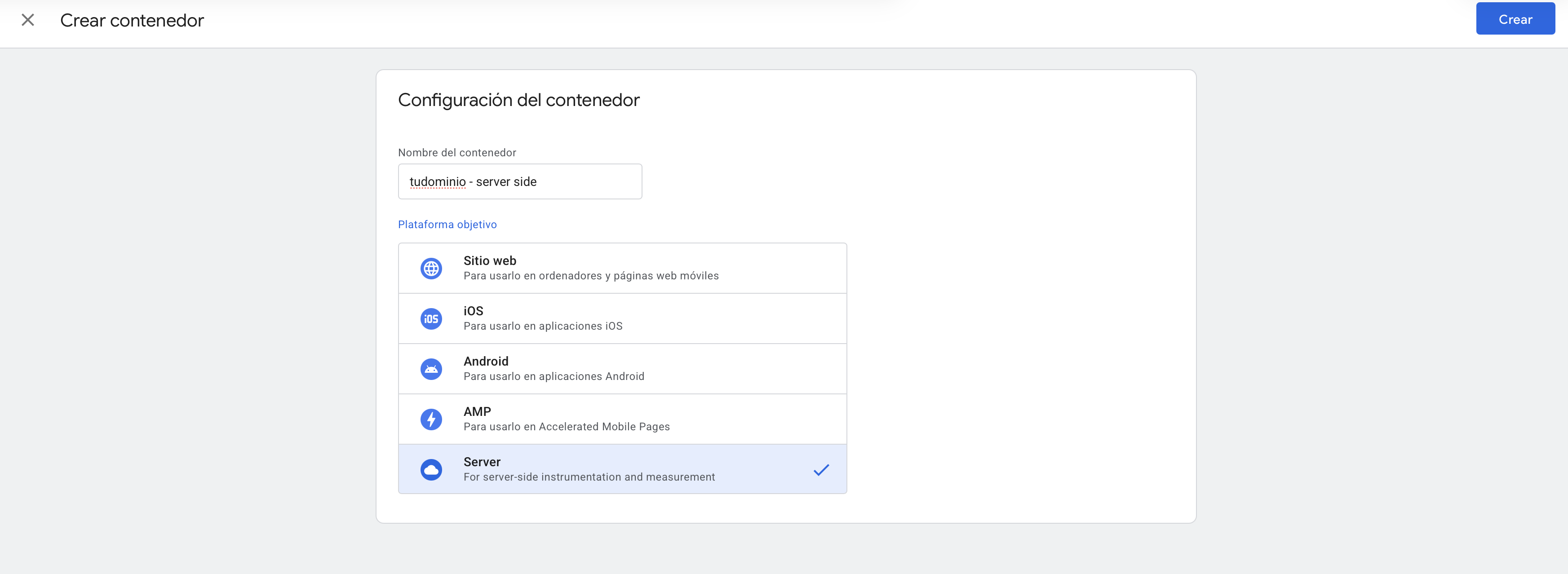 Tipo de contenedor de GTM